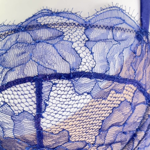 Fleur du Mal | 34DD Unlined Lace Underwire Balconette Bra | Blue - Picture 6 of 6